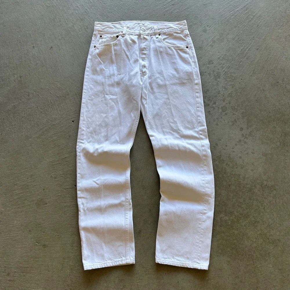Vintage 90s Levis 501 XX Jeans Size 34x32 White Denim Button Fly Straight Leg